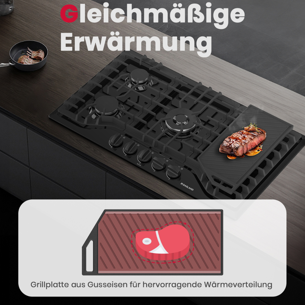 Glazen gaskookplaat van 76 cm