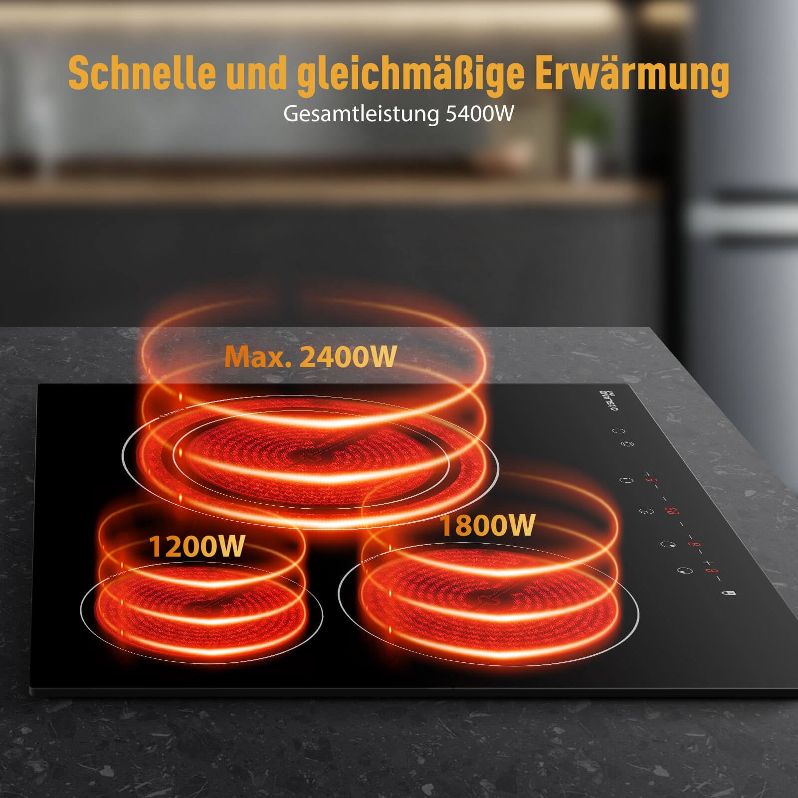 60cm Glaskeramikkochfeld - 3 Kochzonen