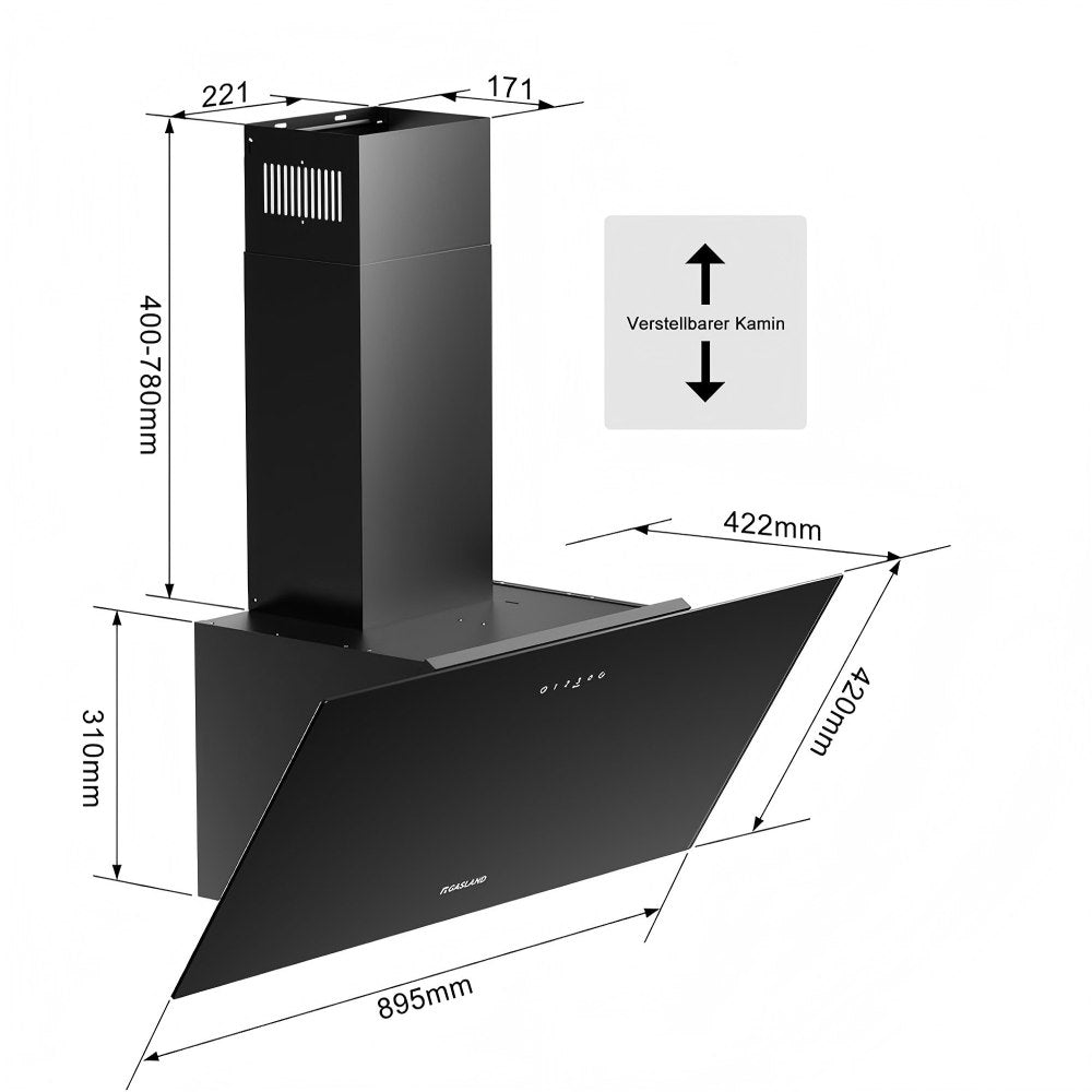 GASLAND 90 cm Wand-Dunstabzugshaube Schwarze