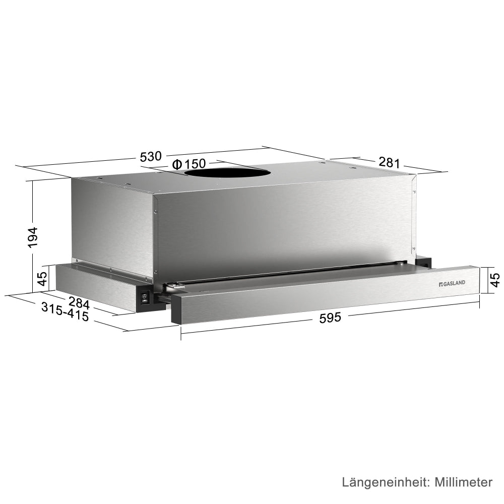 60 cm Silberne Flache Einbau-Dunstabzugshaube