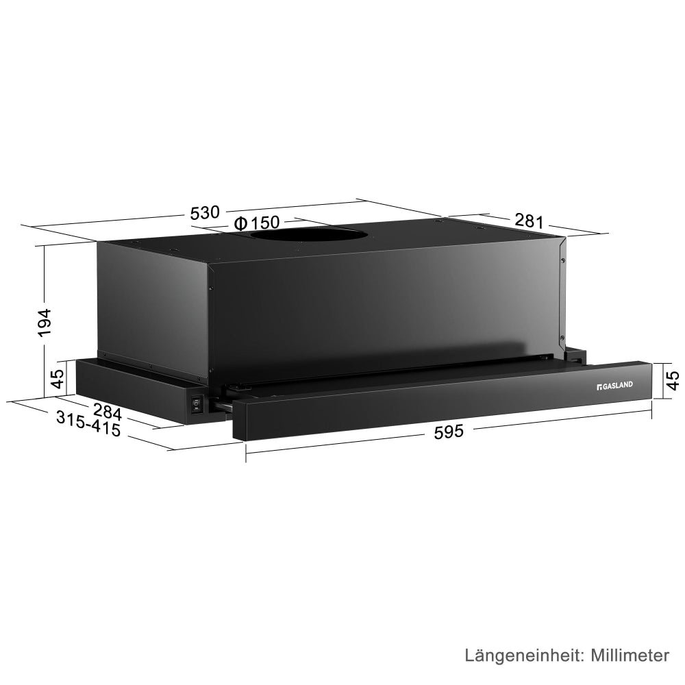 60 cm Schwarz Flache Einbau-Dunstabzugshaube