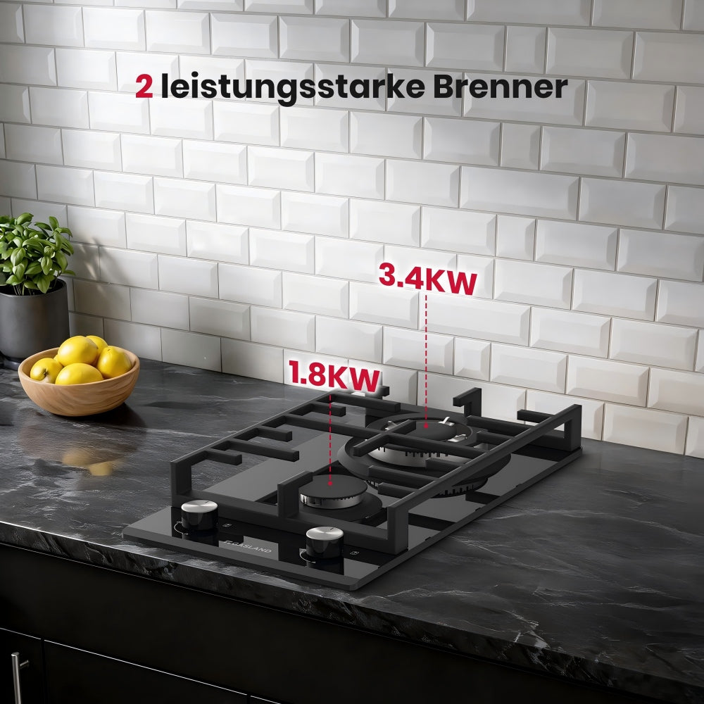 Glas Gaskochfeld 30 cm Schwarz