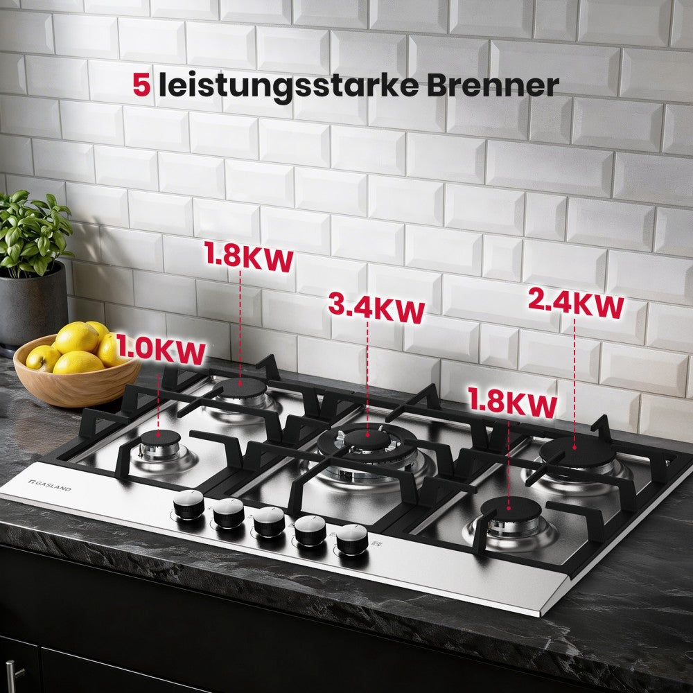 76cm 5 Flammig Edelstahl Einbau Gaskochfeld
