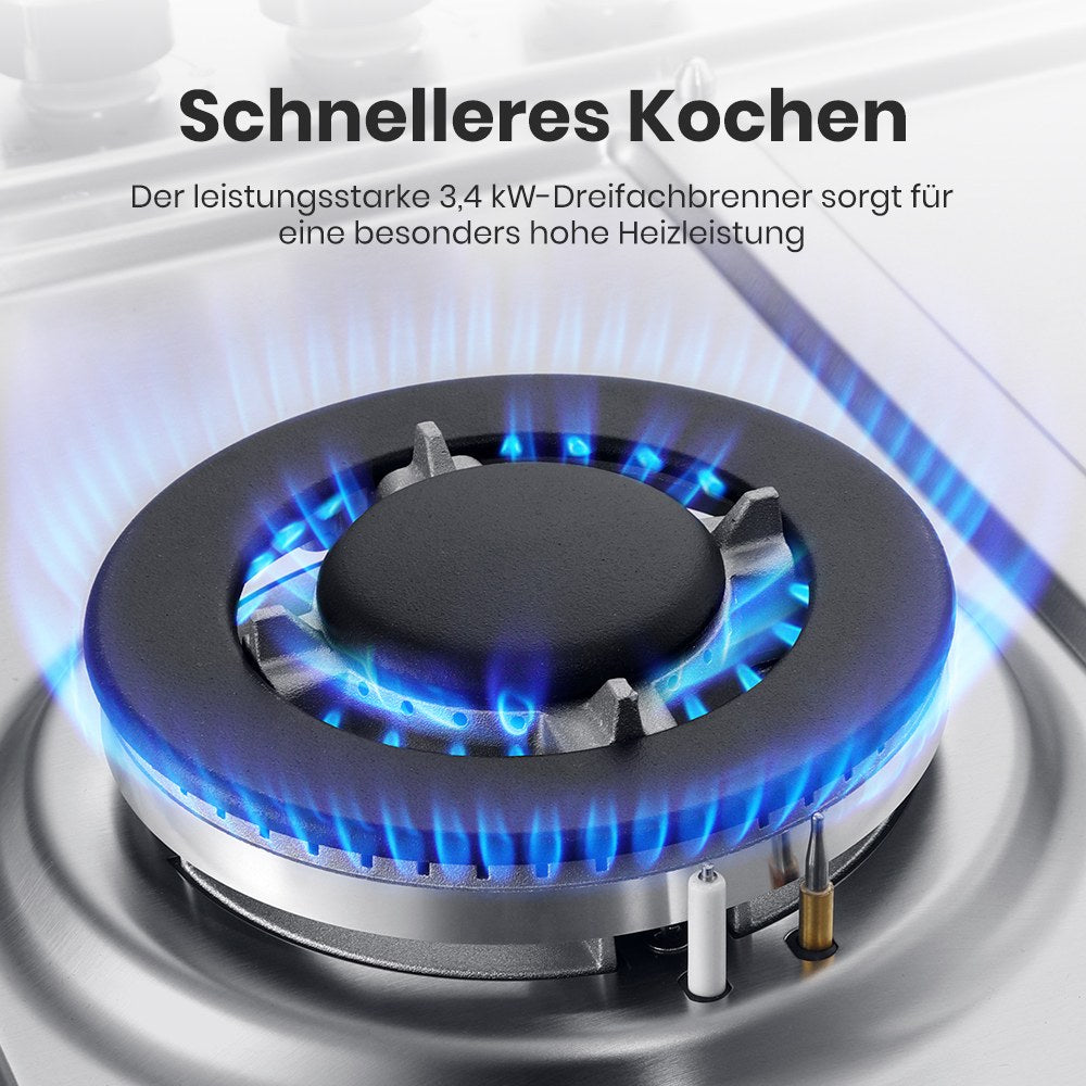 76cm 5 Flammig Edelstahl Einbau Gaskochfeld