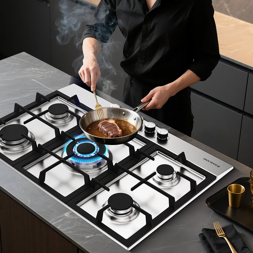 76cm 5 Flammig Edelstahl Einbau Gaskochfeld