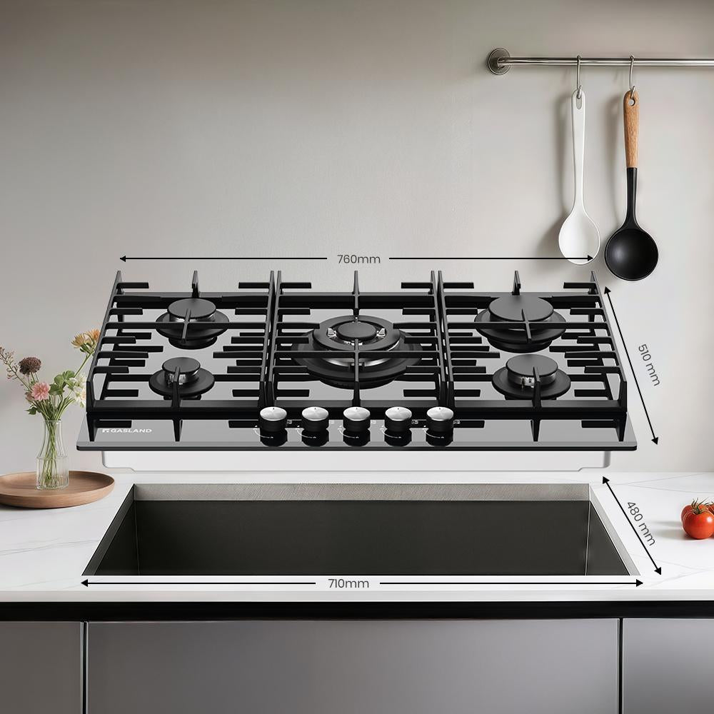 GASLAND 5 Flammig Glas Gaskochfeld 76cm Schwarz Glasherd Gas Kocher 10400 Watt LPG/Erdgas für den Großhandel