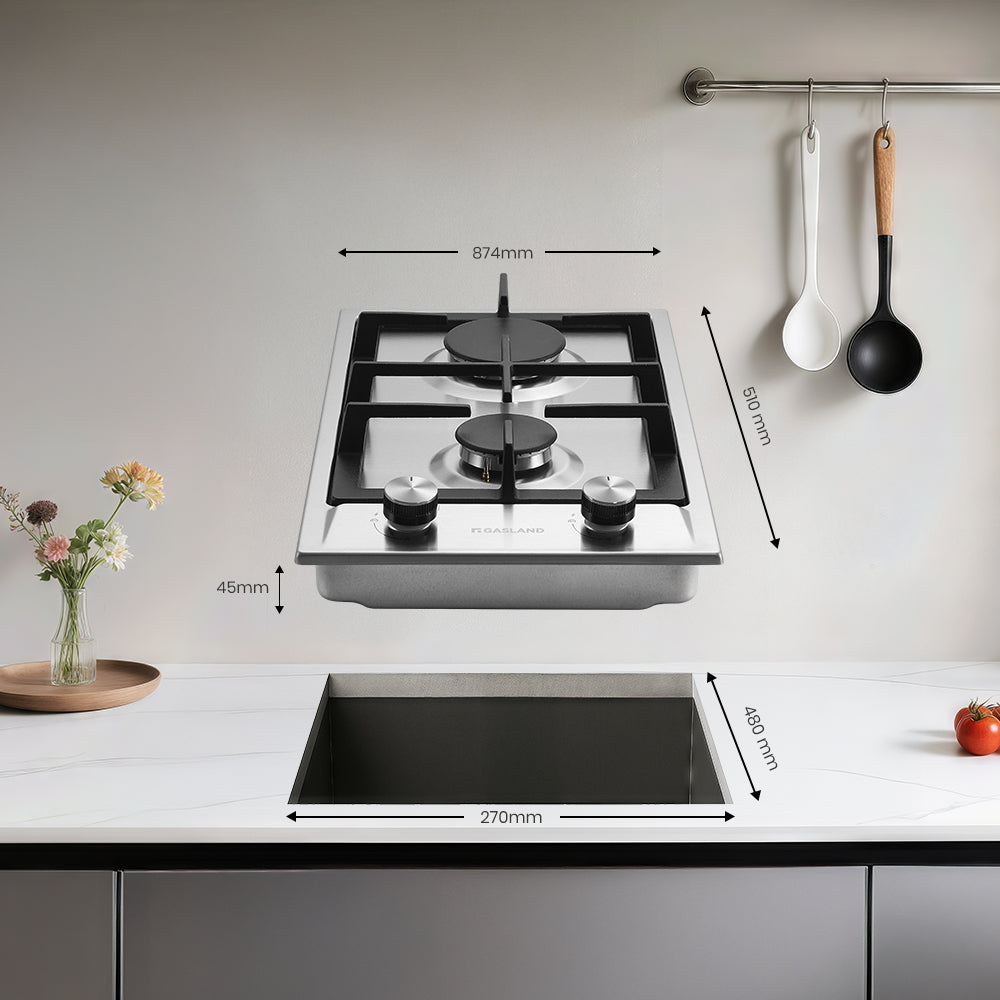 30cm Einbau Gaskochfeld - Edelstahl 2 Flammig