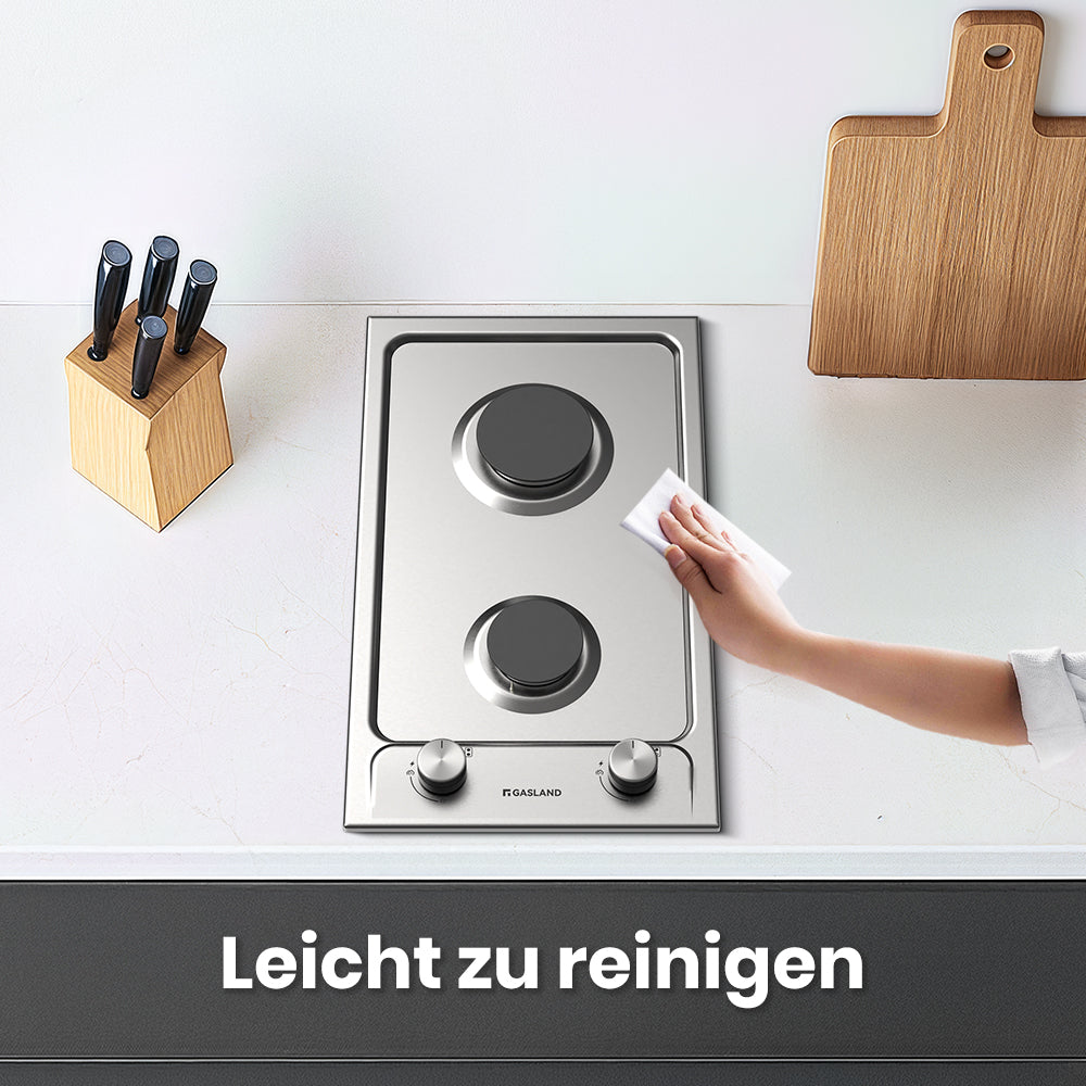 30cm Einbau Gaskochfeld - Edelstahl 2 Flammig