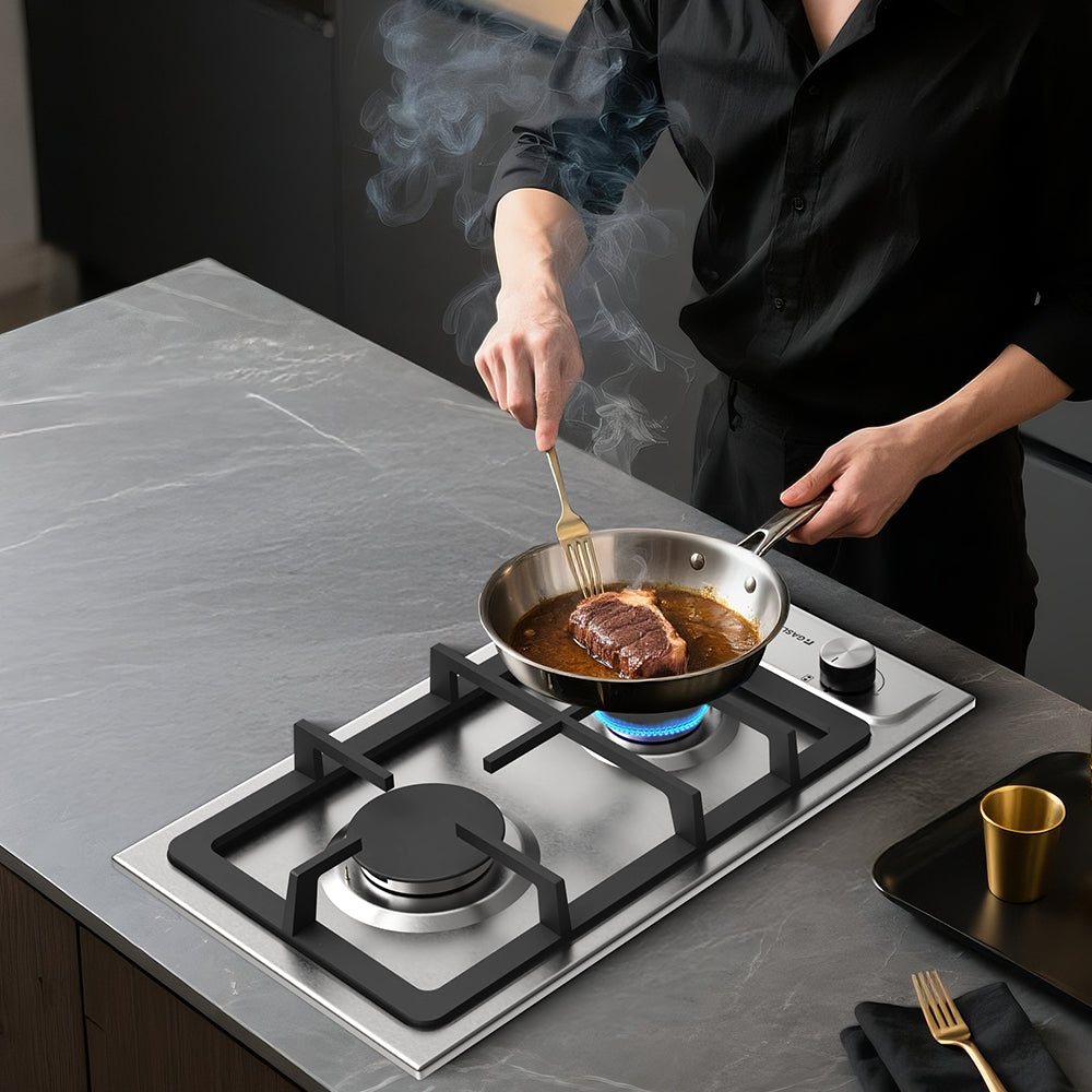 30cm Einbau Gaskochfeld - Edelstahl 2 Flammig