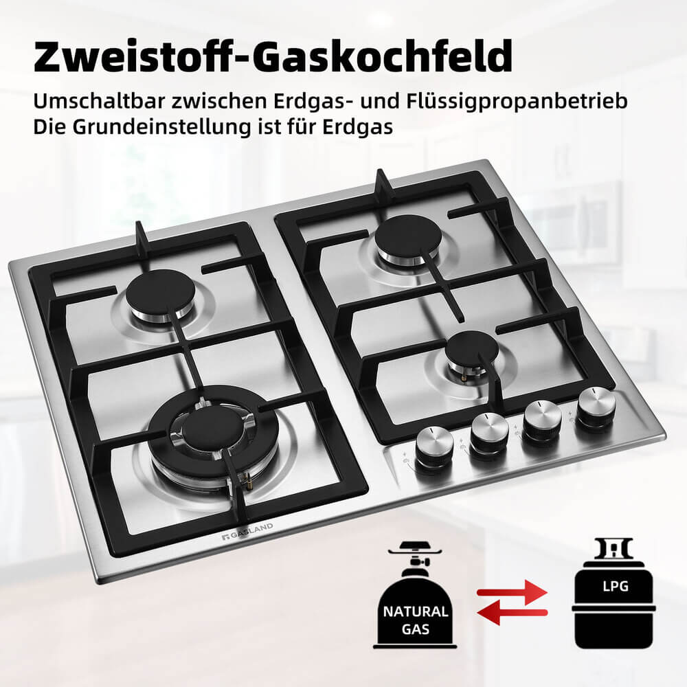 Roestvrijstalen gaskookplaat van 60 cm