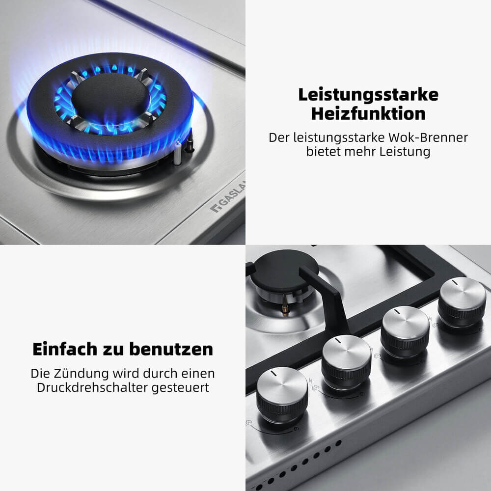 60cm Edelstahl Gaskochfeld
