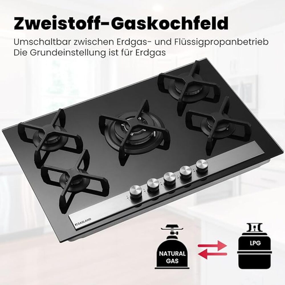 76cm Glas Gaskochfeld