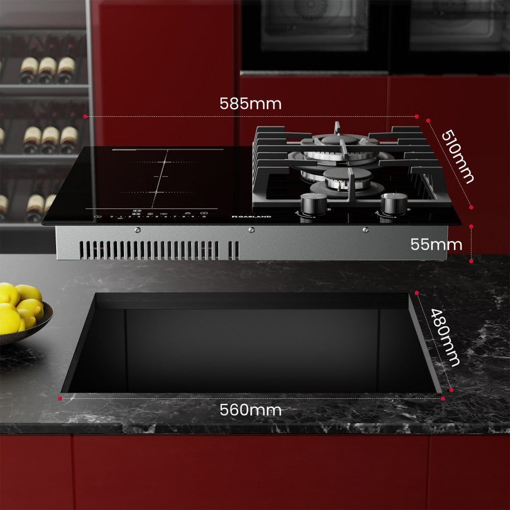 Einbaukochfeld mit Glaskeramik-Kochfeld - 4 Kochzonen und 1 Kochplatte