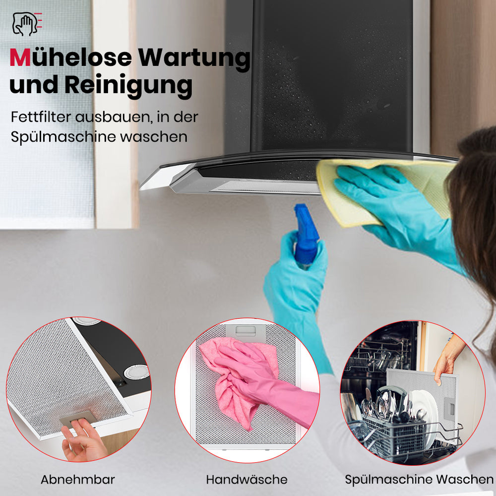 Dunstabzugshaube 60 cm Schwarze Glas