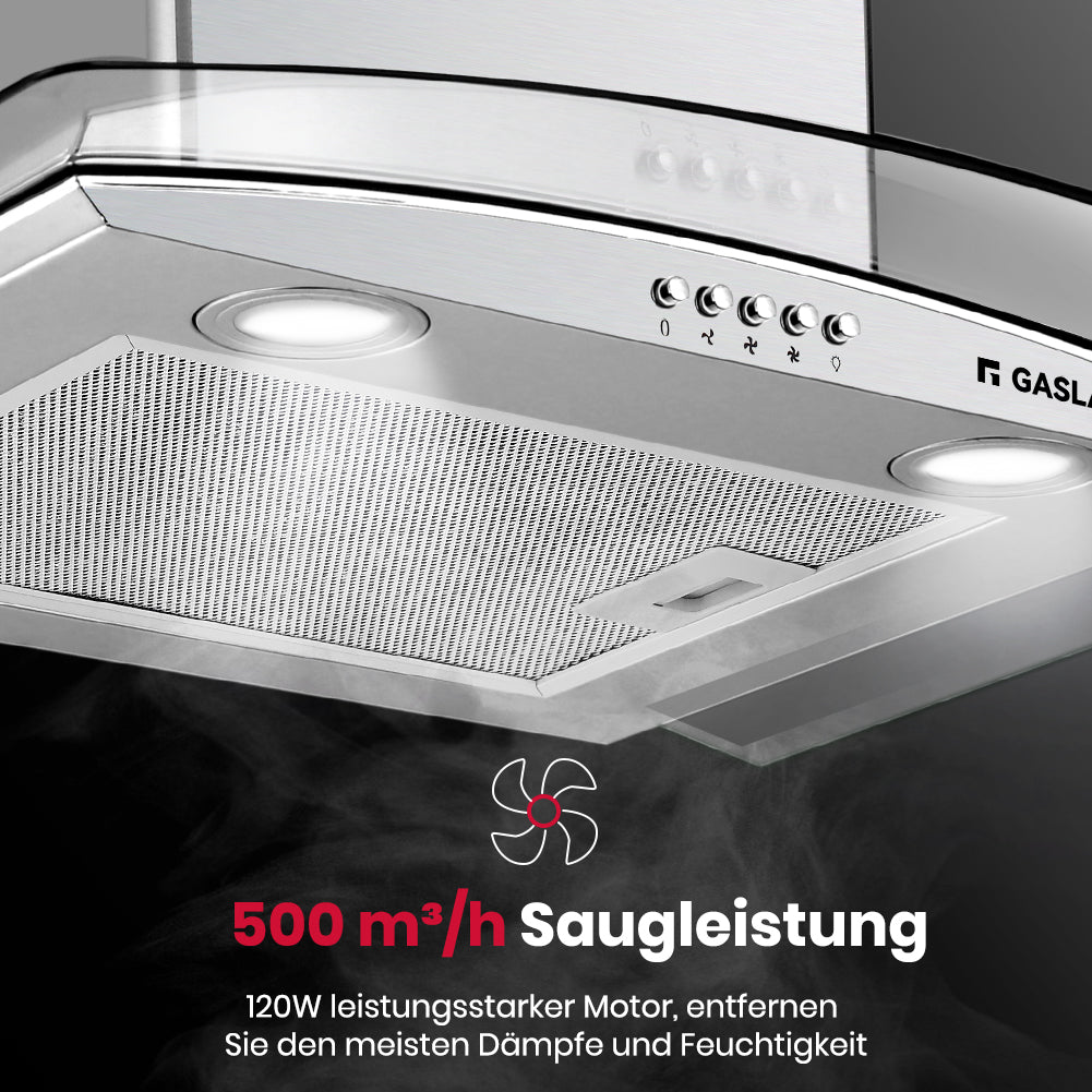 Dunstabzugshaube 60 cm Silber Glas