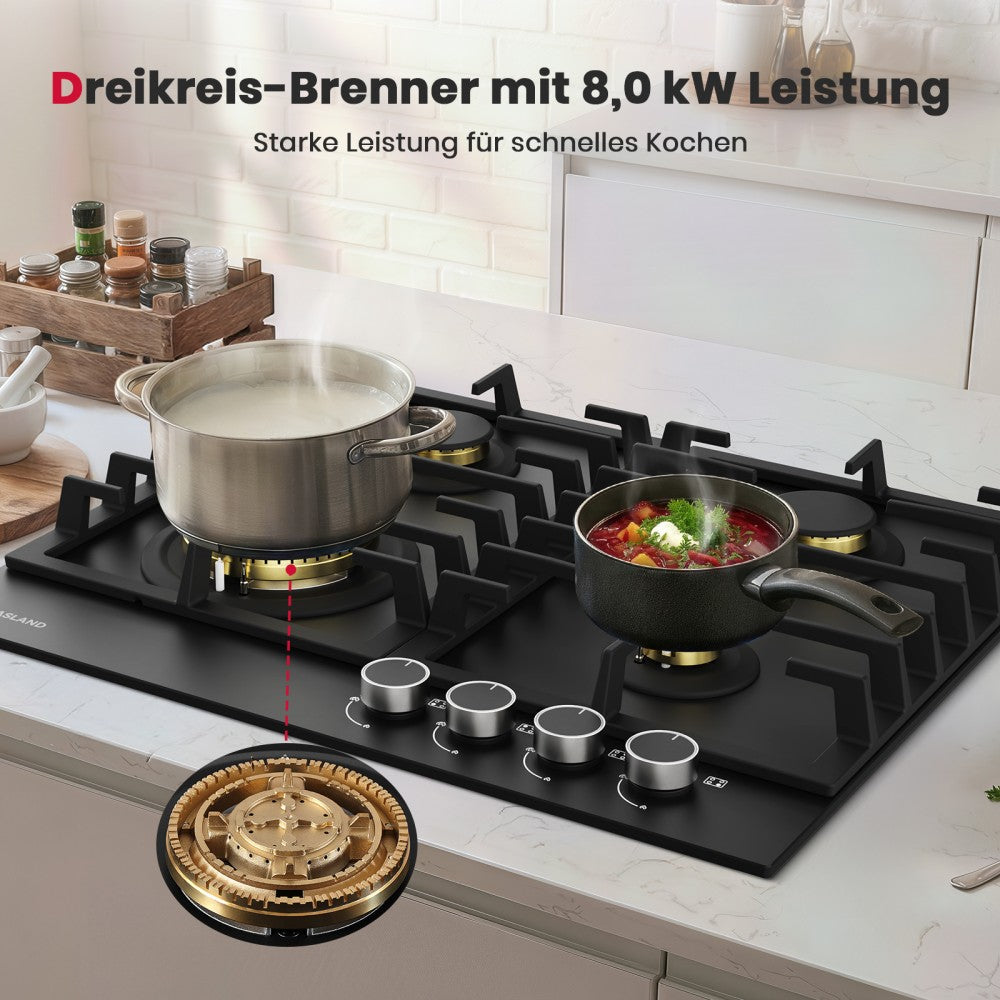 Glazen gaskookplaat van 60 cm