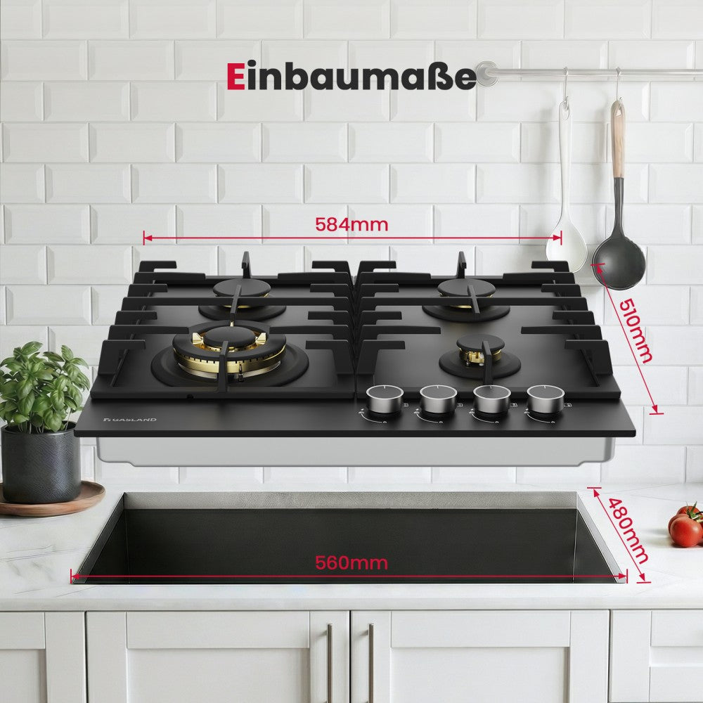 Glazen gaskookplaat van 60 cm