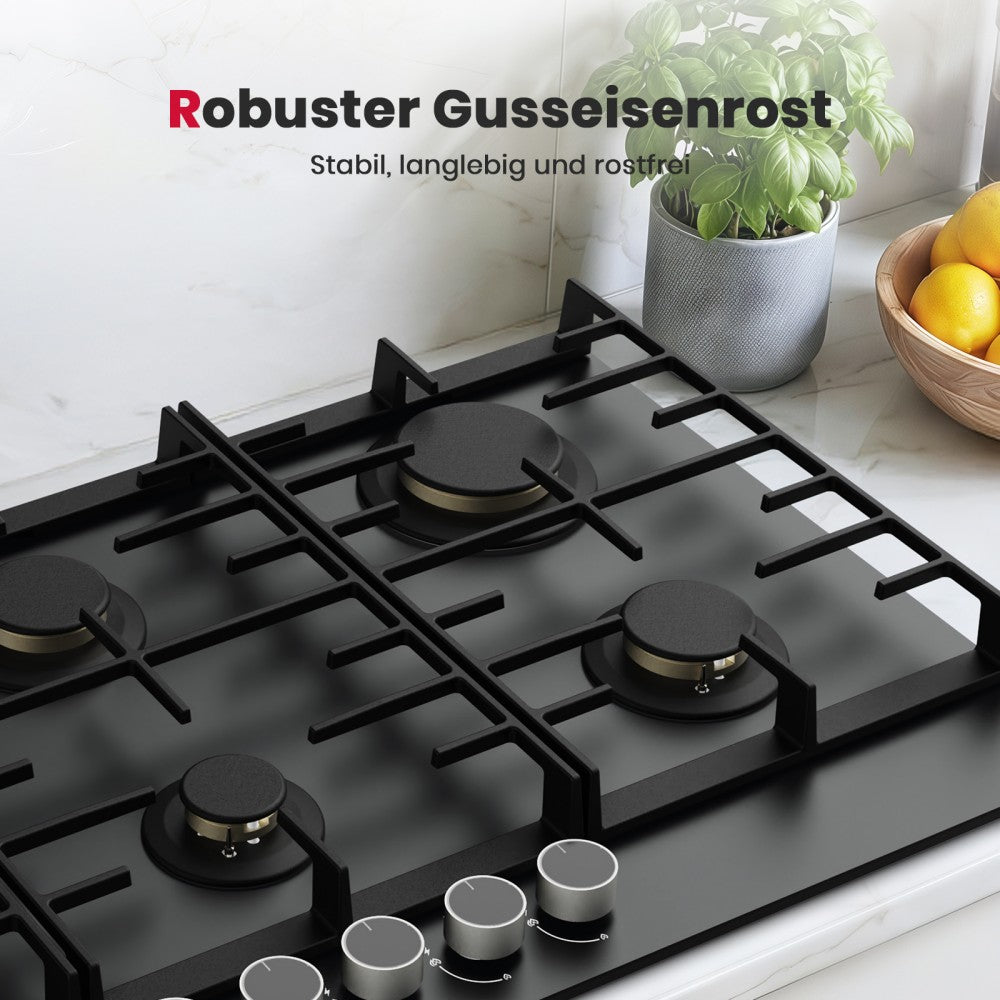 87cm 5 Flammig Messing-Brenner Glas Gaskochfeld