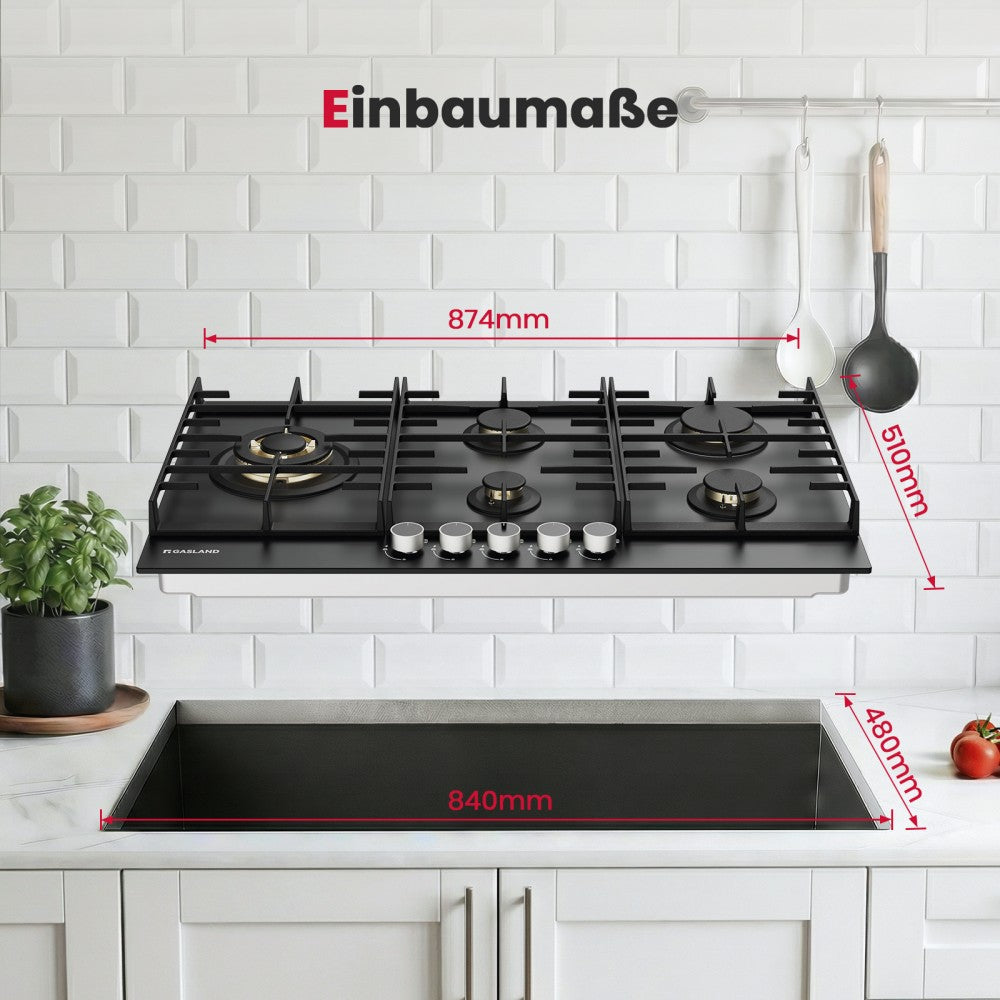 87cm 5 Flammig Messing-Brenner Glas Gaskochfeld