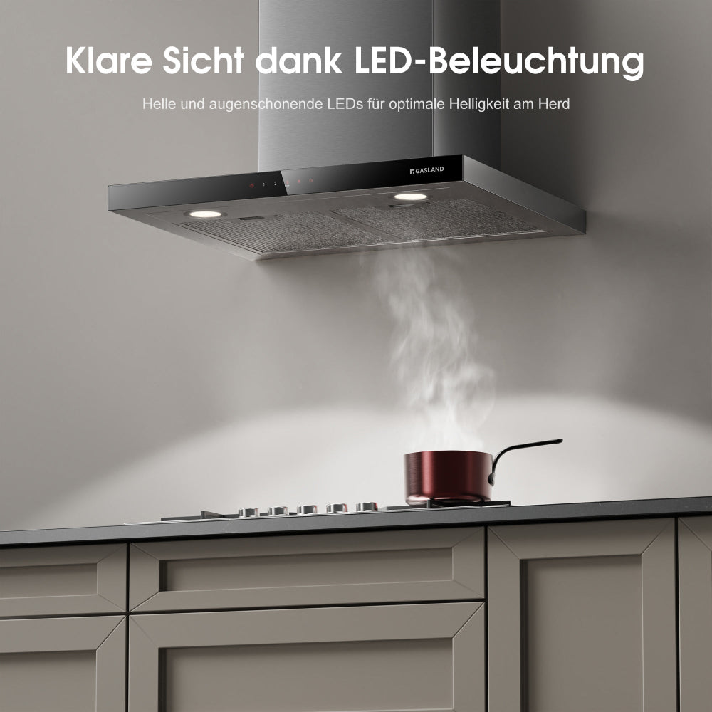 Wandhaube 60 cm Flache T-Form Dunstabzugshaube Silber