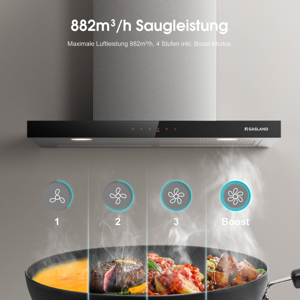 Wandhaube 60 cm Flache T-Form Dunstabzugshaube Silber