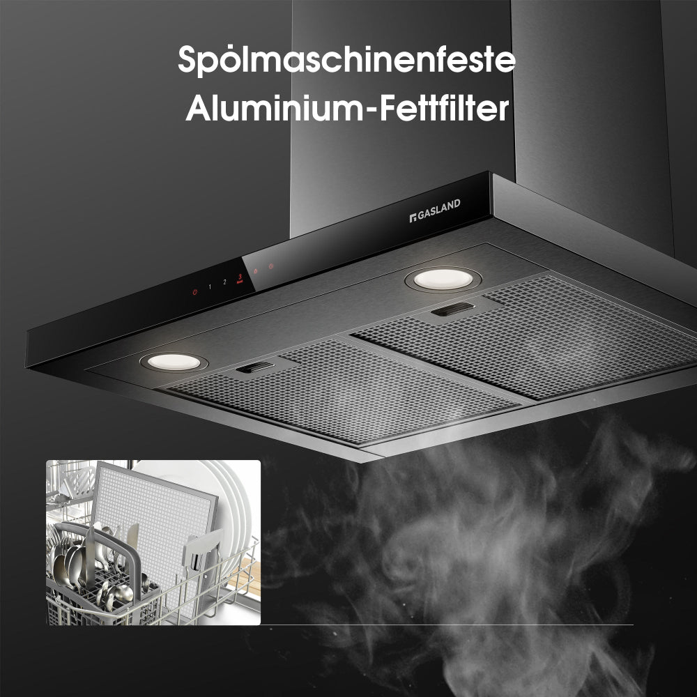 Wandhaube 60 cm Flache T-Form Dunstabzugshaube Silber