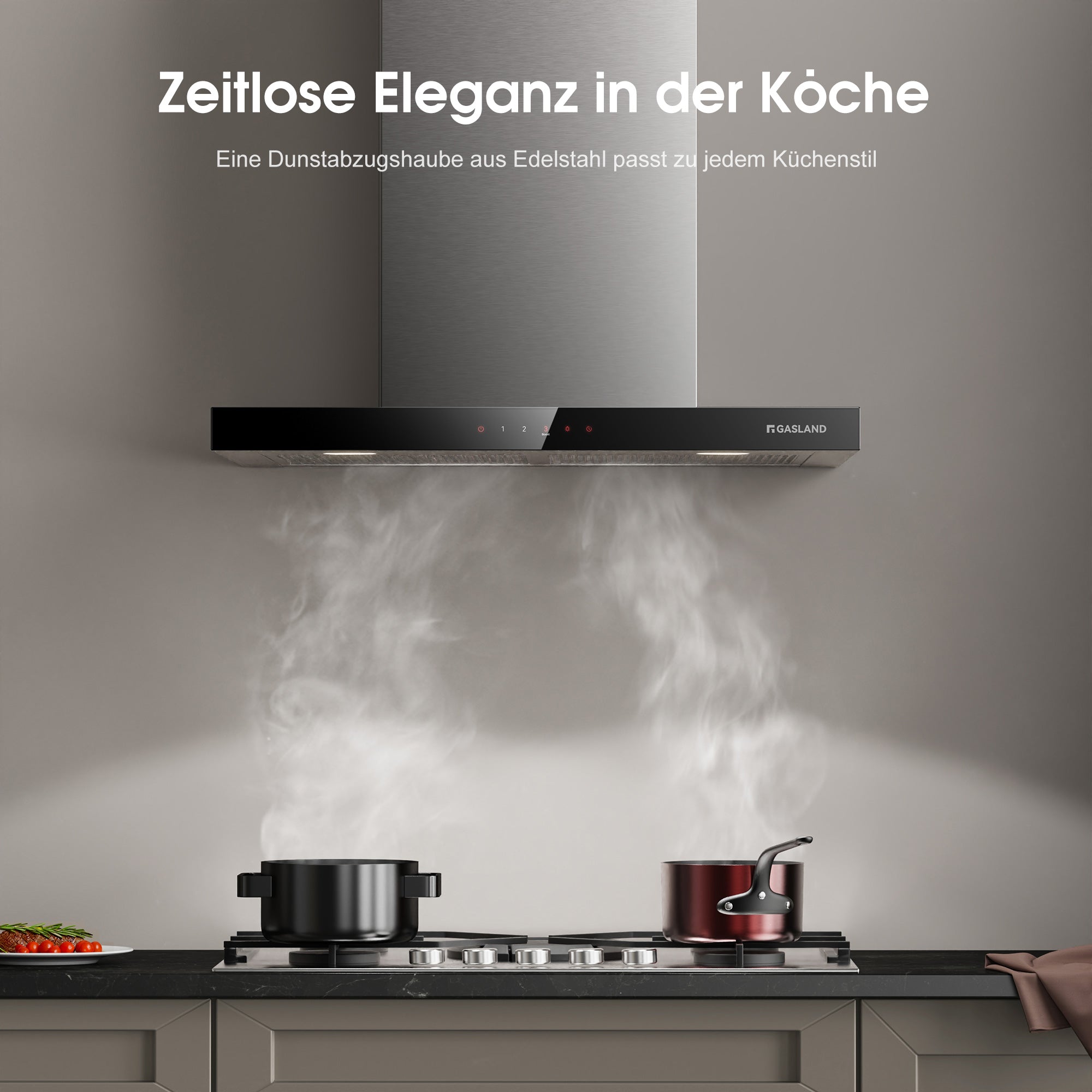 Wandhaube 60 cm Flache T-Form Dunstabzugshaube Silber