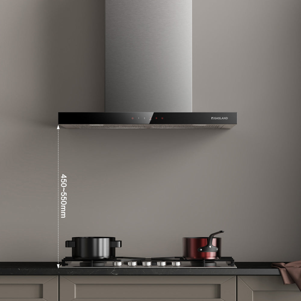 Wandhaube 60 cm Flache T-Form Dunstabzugshaube Silber