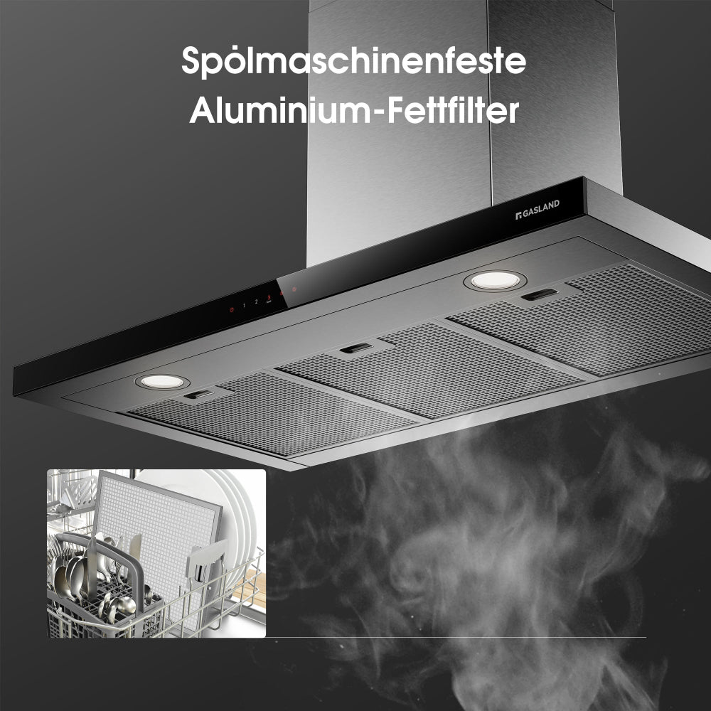 Wandhaube 90 cm Flache T-Form Dunstabzugshaube Silber