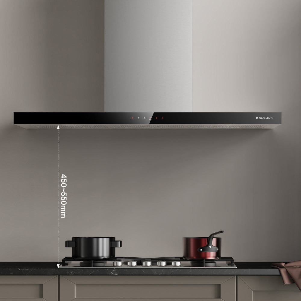 Wandhaube 90 cm Flache T-Form Dunstabzugshaube Silber