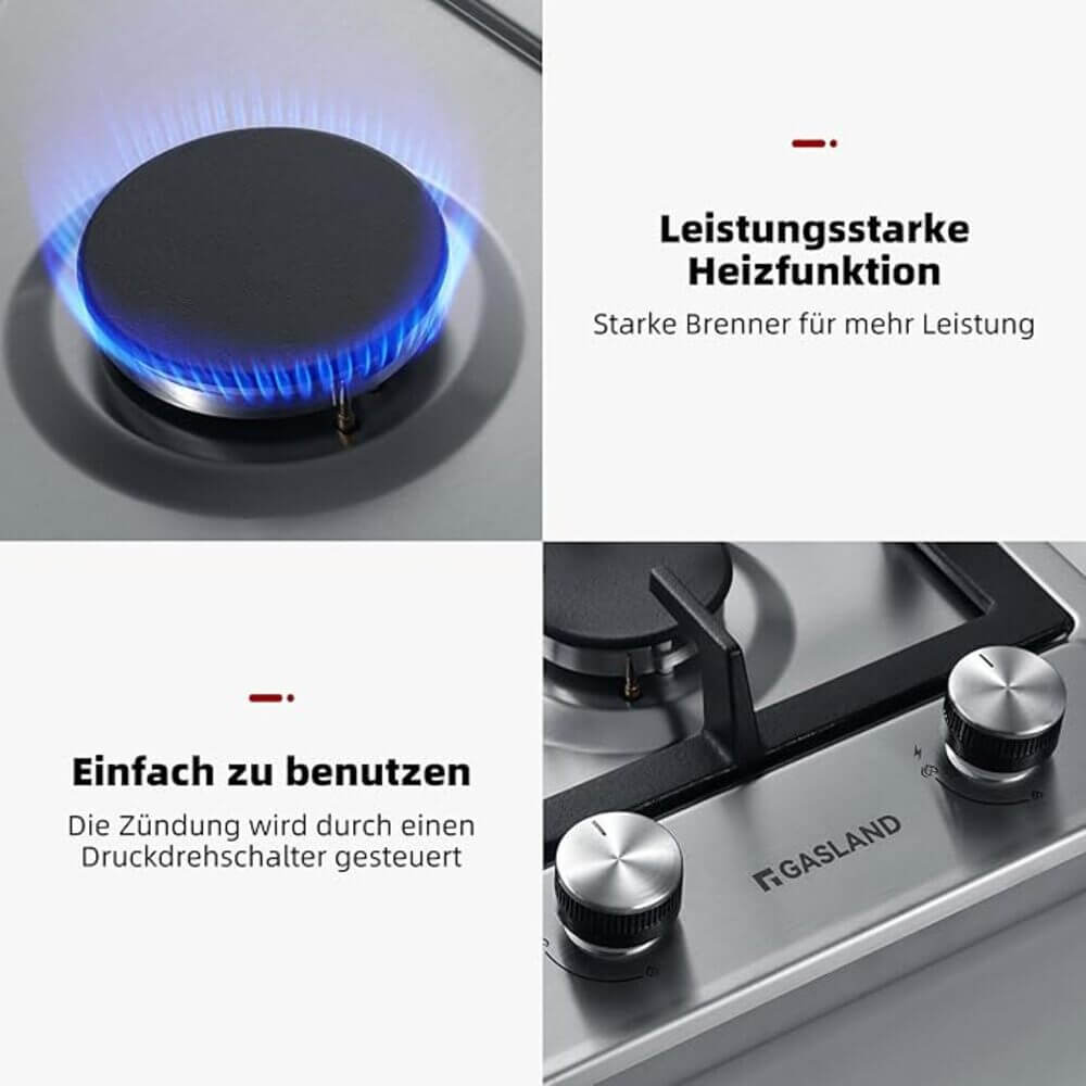 30cm Einbau Gaskochfeld - Edelstahl 2 Flammig