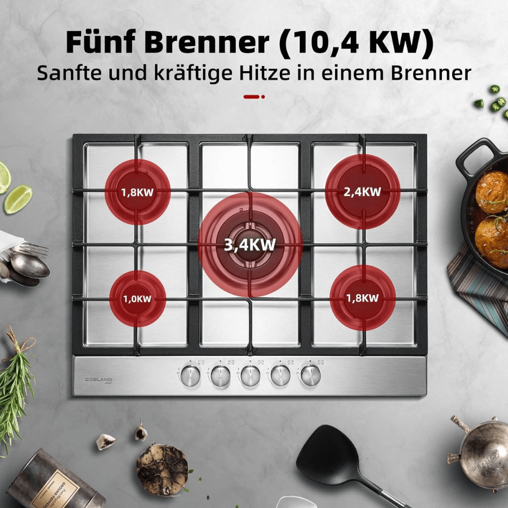 68cm Einbau Gaskochfeld - Edelstahl 5 Flammig