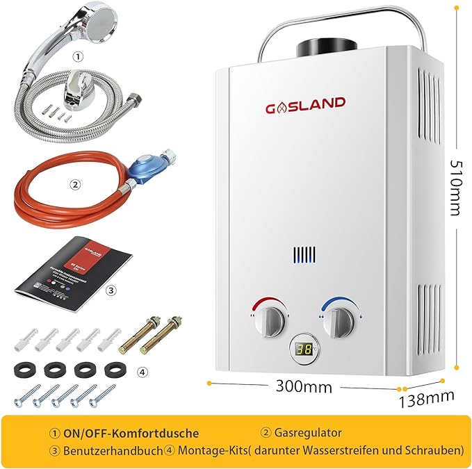 Tankless Gas Durchlauferhitzer - Propangas 6L 50mbar  [Energieklasse A+]