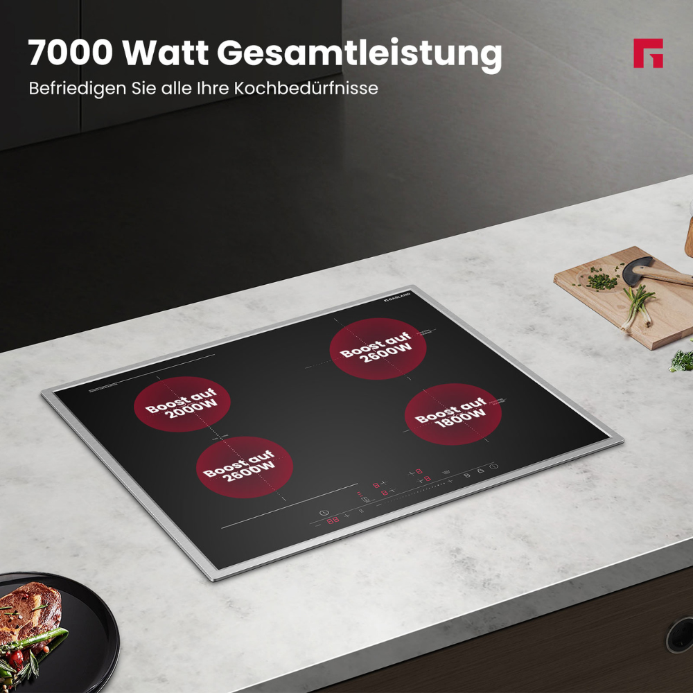 60 cm induction hob with stainless steel frame