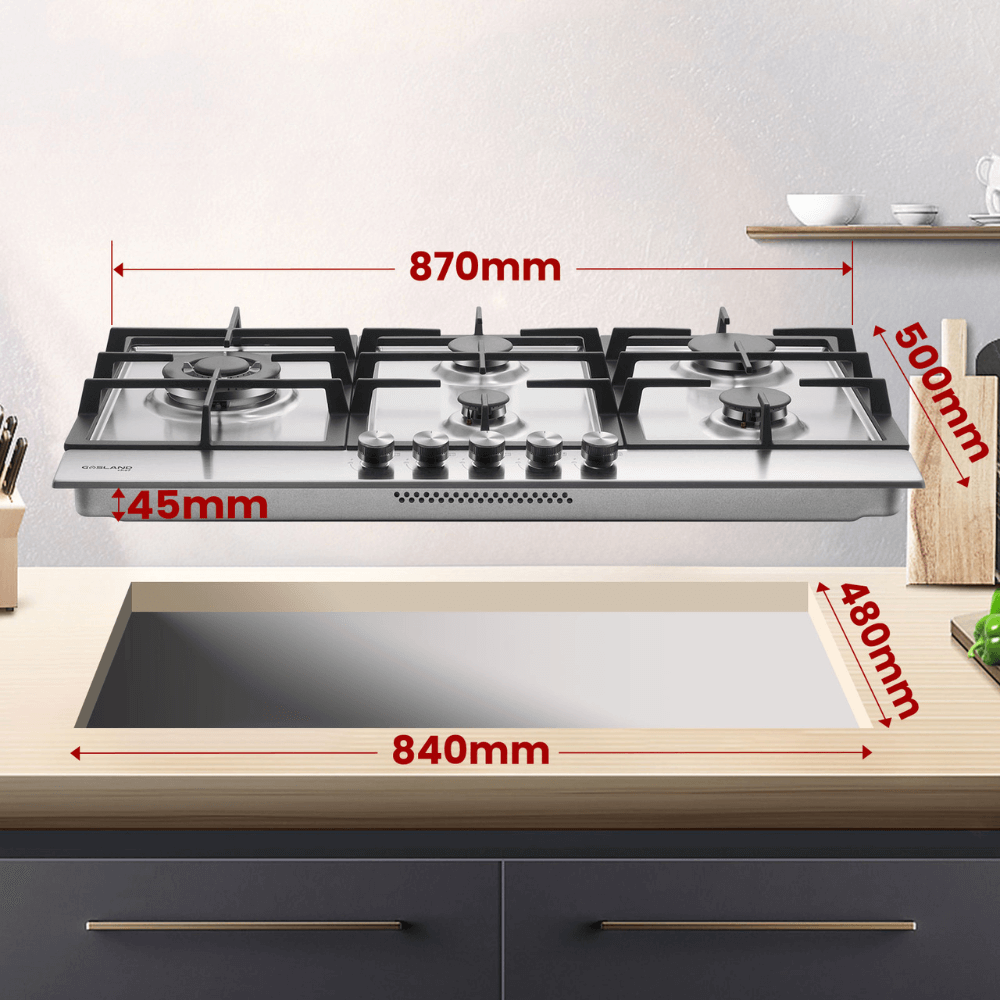 87cm Einbau Gaskochfeld - Edelstahl 5 Flammig