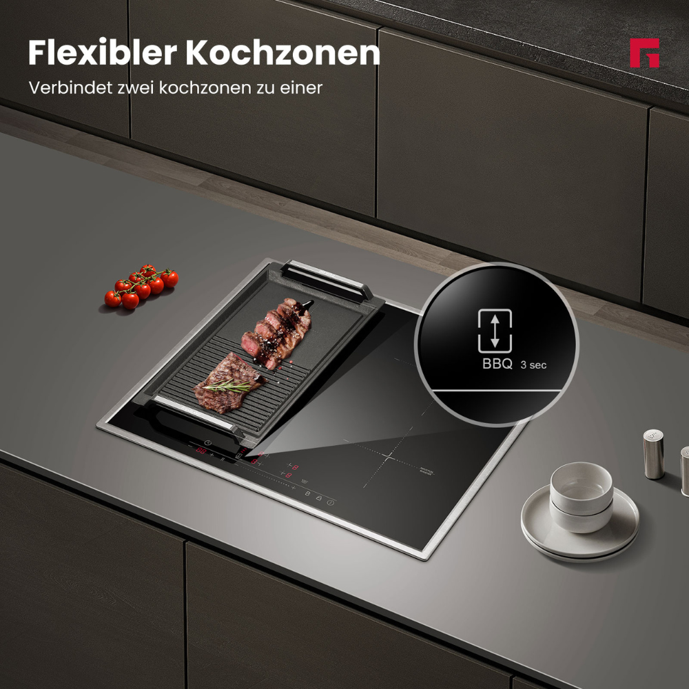 60 cm induction hob with stainless steel frame