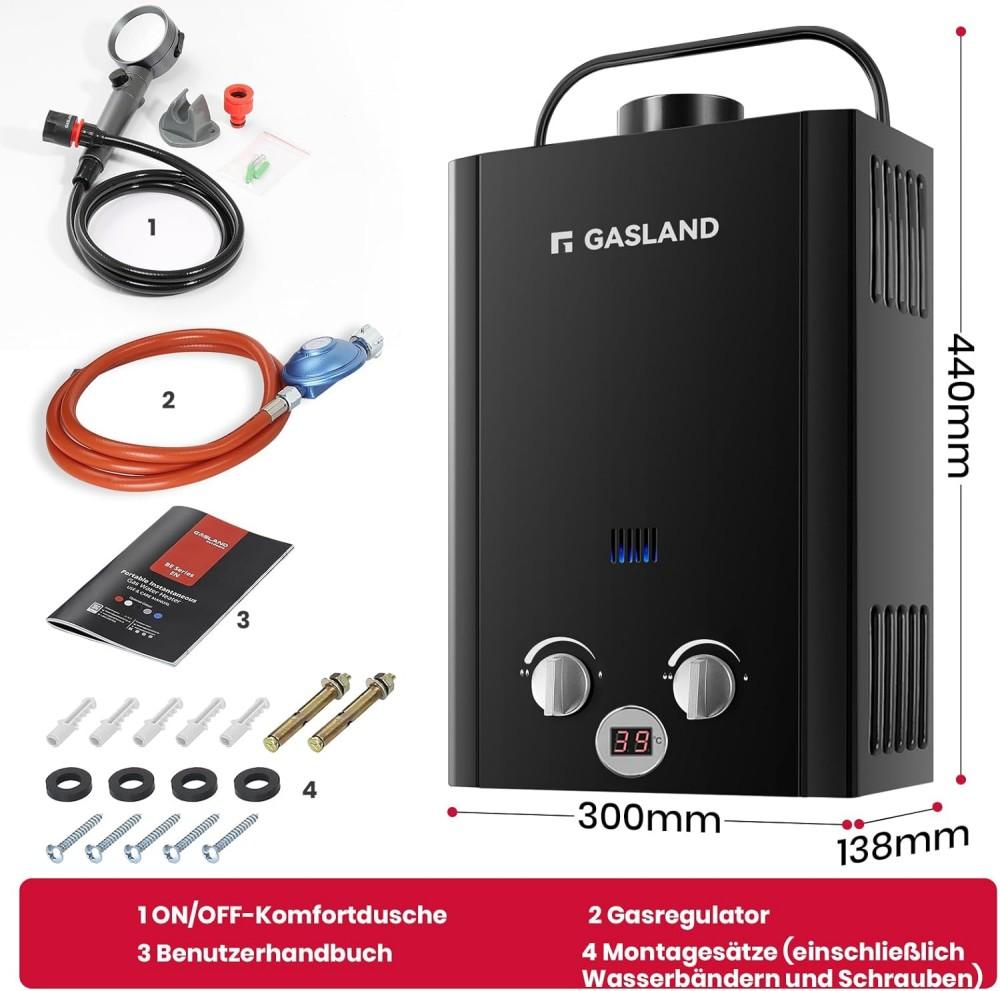 GASLAND Propan Gas Durchlauferhitzer mit Wasserpumpe - 6L 50 mbar