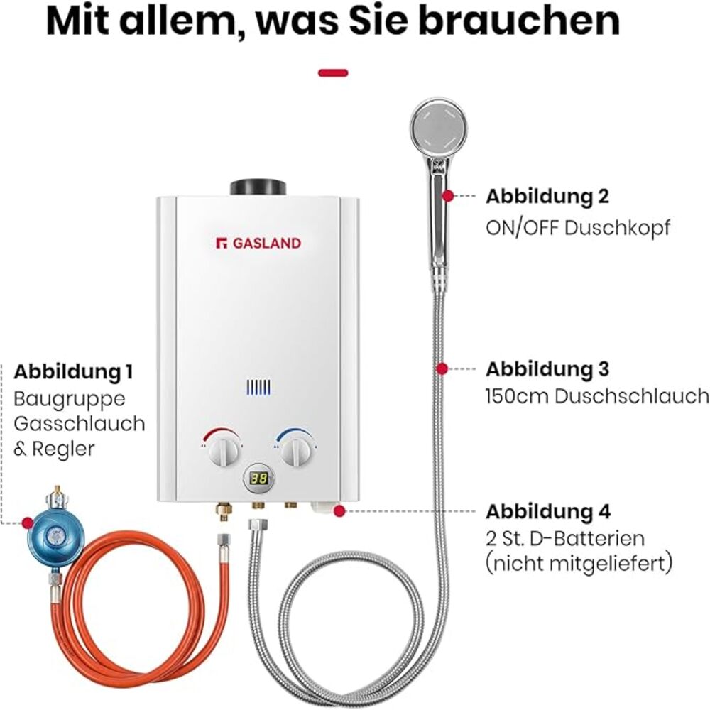 Tankless Gas Instantaneous Water Heater - Propane Gas 10L 50mbar [Energy Class A+]