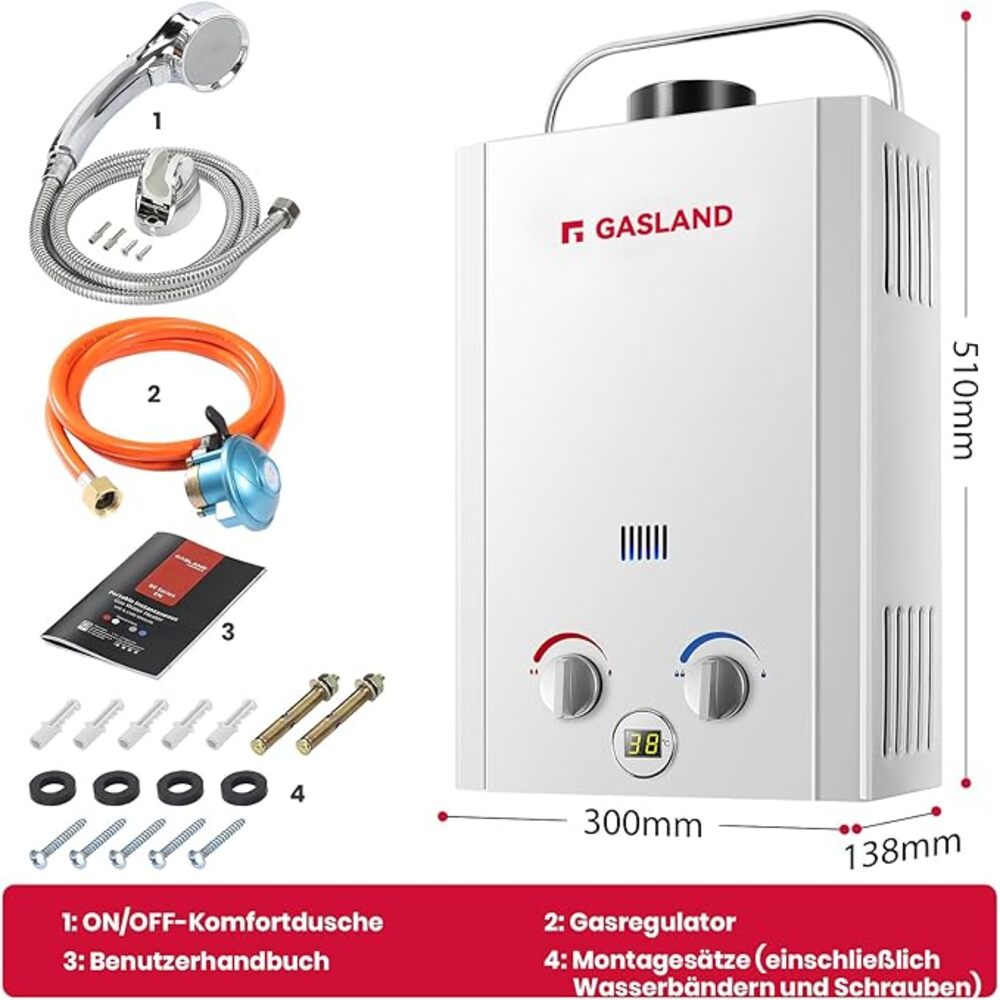 Tankless Gas Durchlauferhitzer - Propangas 6L 50mbar  [Energieklasse A+]