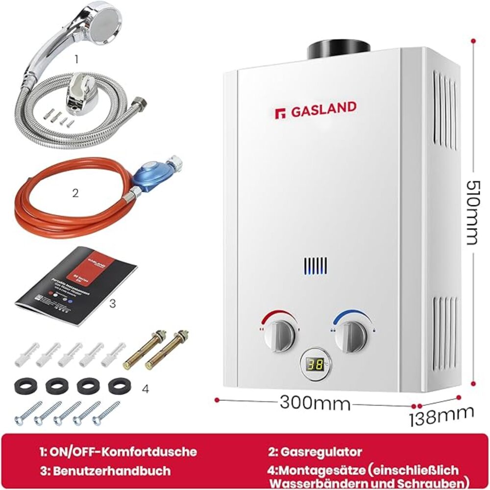 Tankless Gas Instantaneous Water Heater - Propane Gas 10L 50mbar [Energy Class A+]