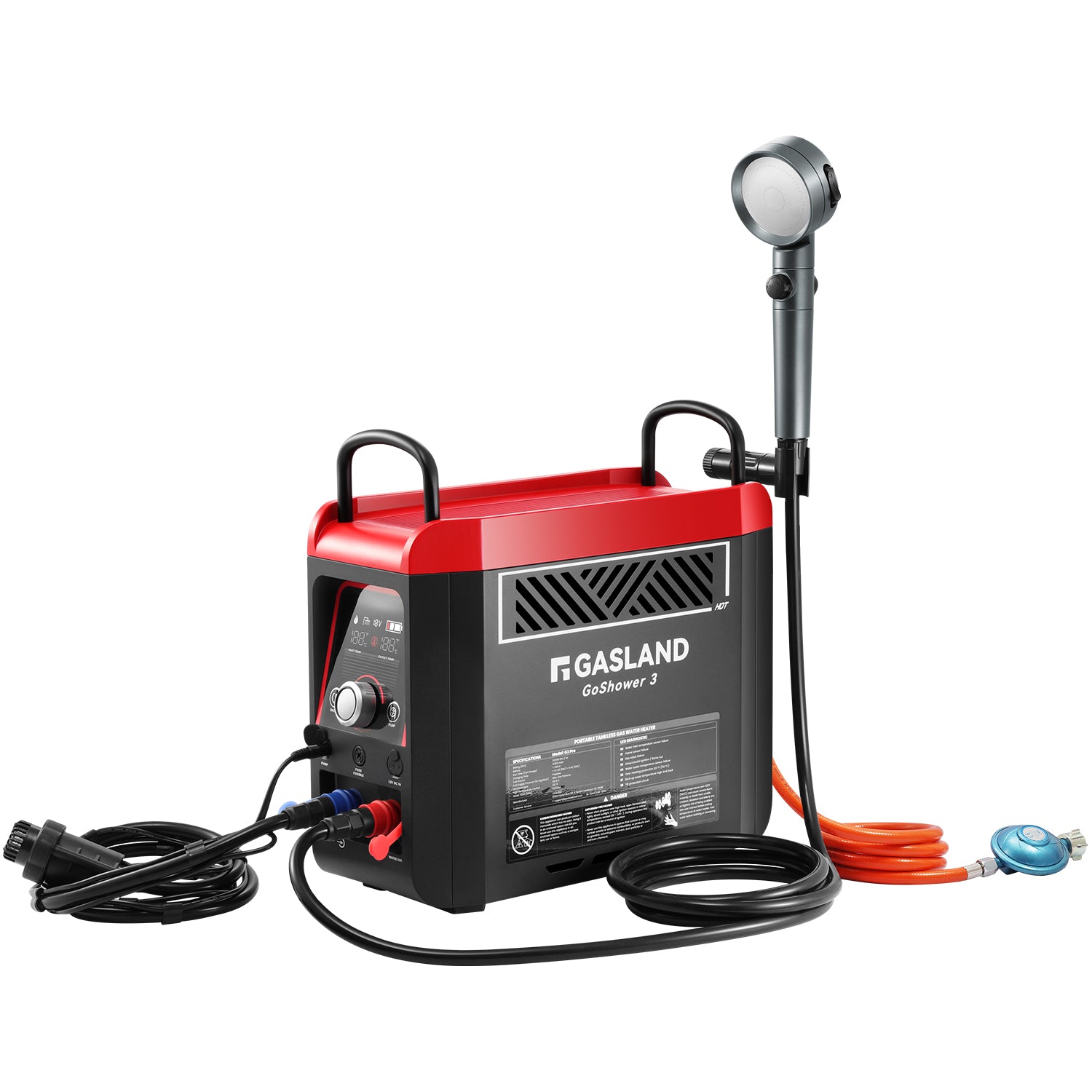 camping gas durchlauferhitzer GASLAND G3 Pro-DE Gas-Durchlauferhitzer 6kW 3L/min – Warmwasserbereiter mit Akku für Camping, Outdoor-Dusche, Propan/Butan, 50mbar