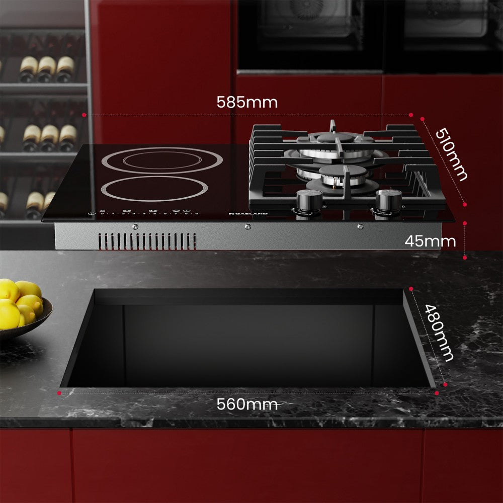 Einbaukochfeld mit Glaskeramik-Kochfeld - 4 Kochzonen und 1 Kochplatte
