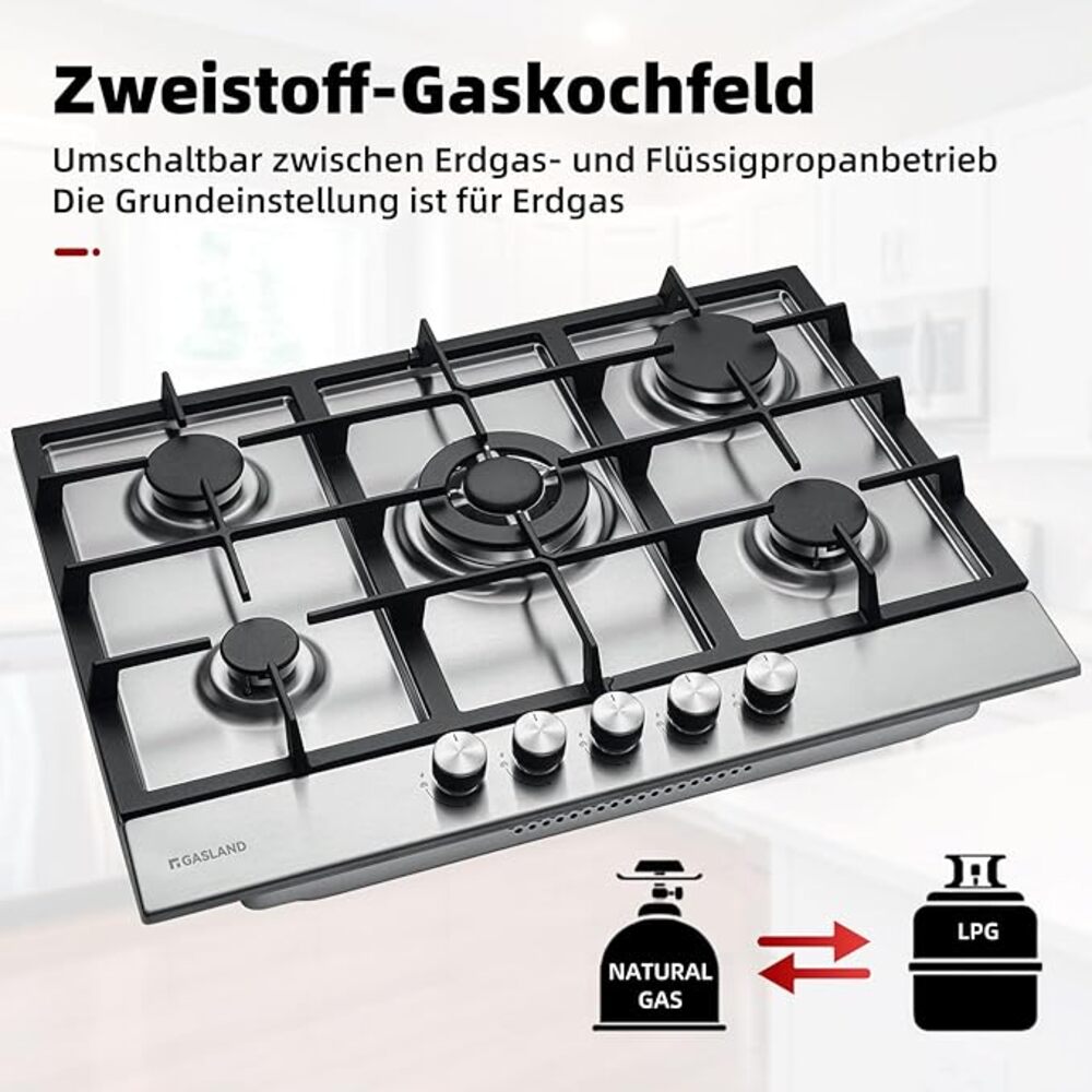 68cm built-in gas hob - stainless steel 5 burners