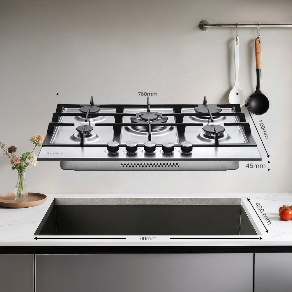 76cm 5 Flammig Edelstahl Einbau Gaskochfeld