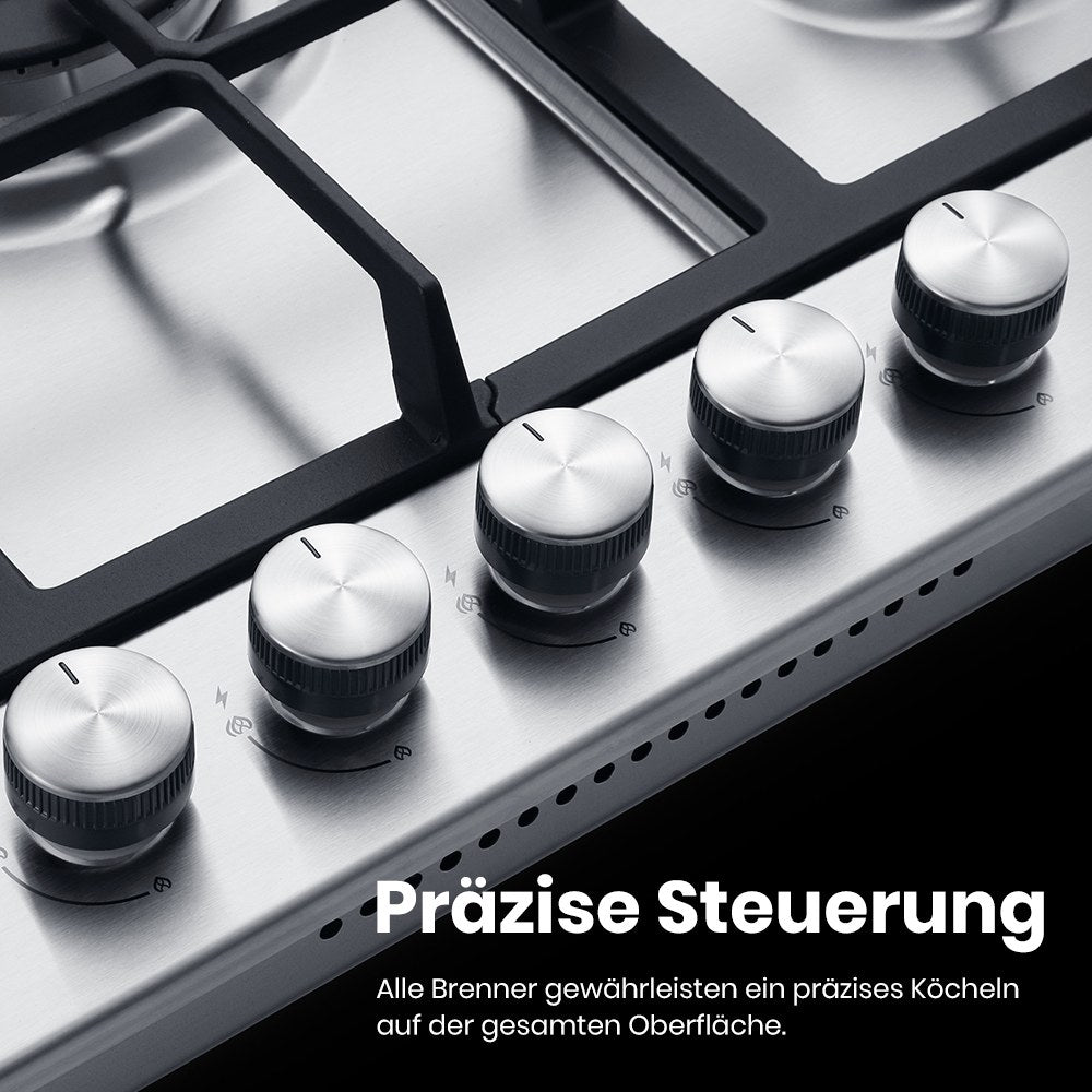 76cm 5 Flammig Edelstahl Einbau Gaskochfeld