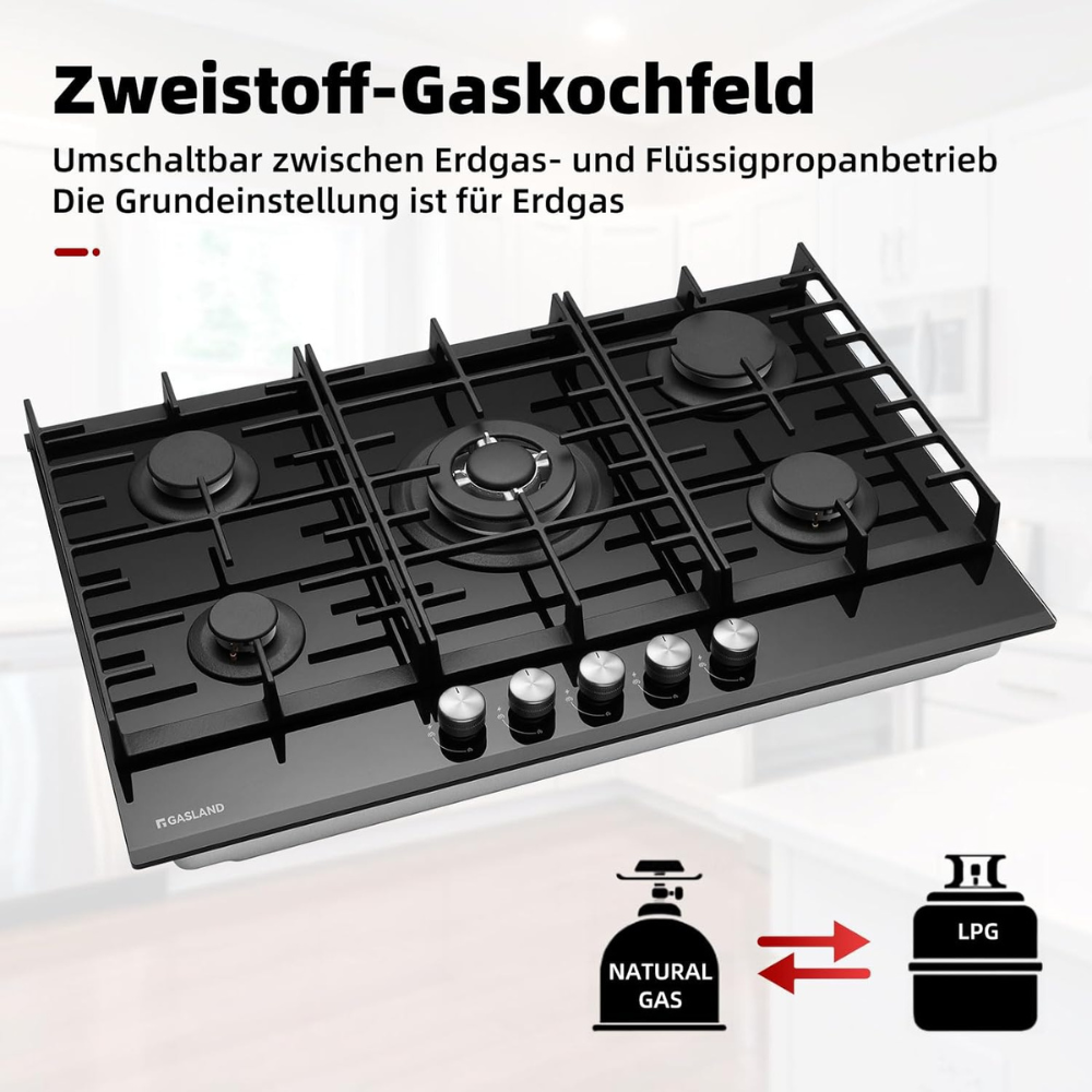 76cm glass gas hob