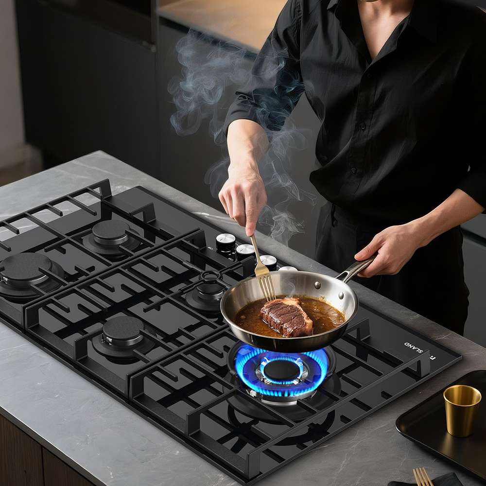 87cm Glas Gaskochfeld - 5 Flammig