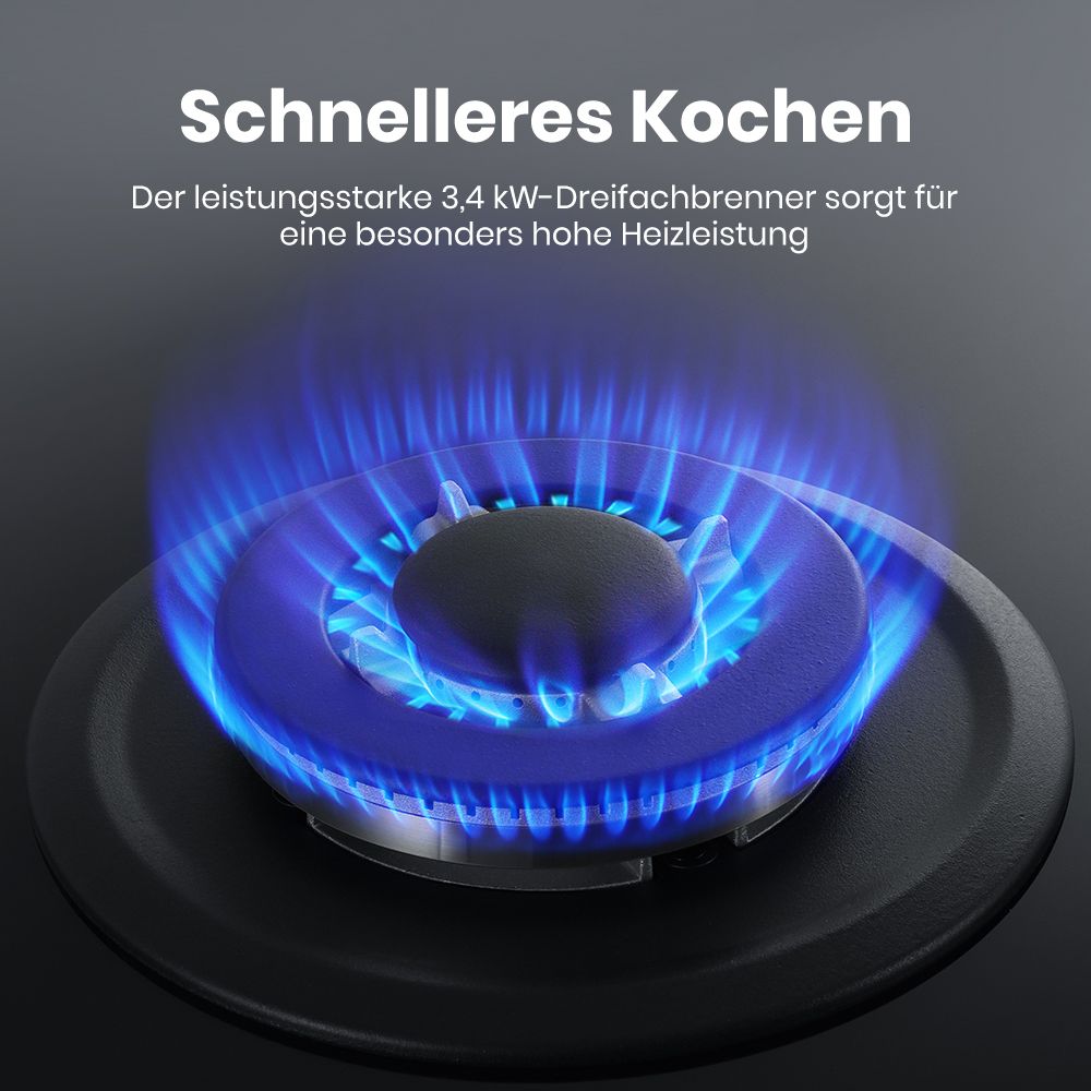 87cm Glas Gaskochfeld - 5 Flammig