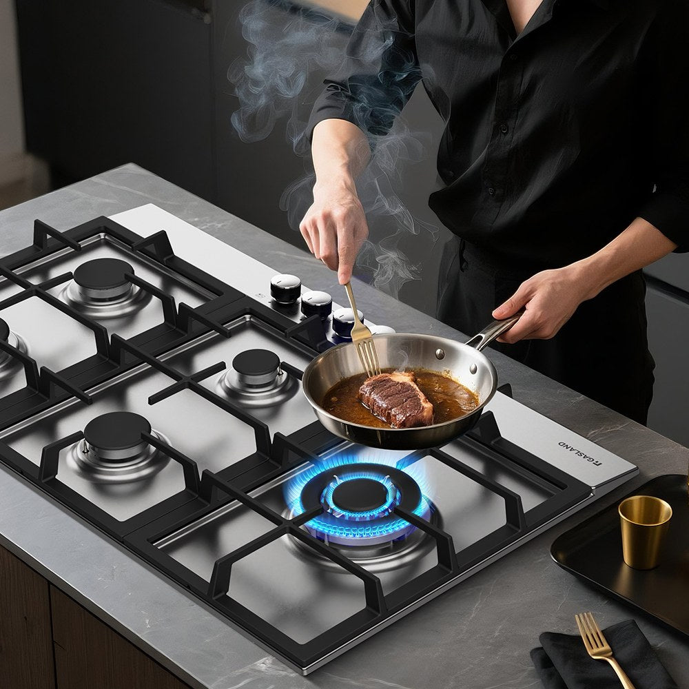 87cm Einbau Gaskochfeld - Edelstahl 5 Flammig