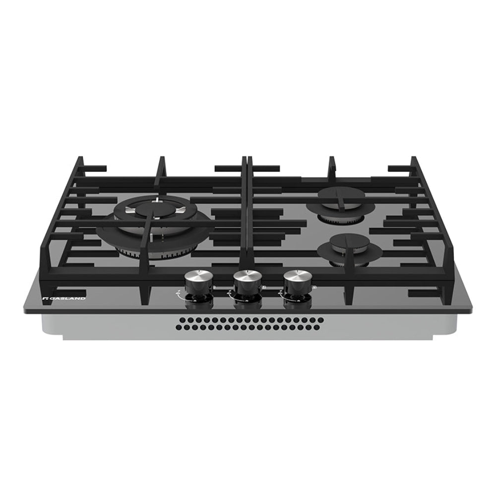 60cm Glas Gaskochfeld mit Wok Brenner 3 Flammig